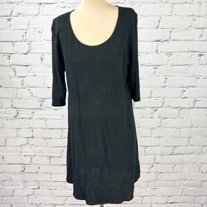 Eileen Fisher Linen Black Tunic Dress 3/4 Sleeve Medium Round Neck Lagenlook
